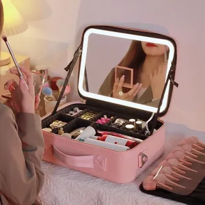 Trousse de maquillage et de toilette avec miroir LED pour femmes