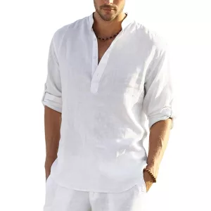 chemise pour hommes, chemise en lin, chemise en coton, chemise décontractée pour hommes, chemise ample pour hommes